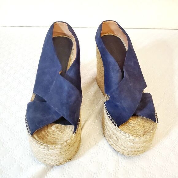 Sigerson Morrison Navy Wedges Sandals  Size 8 - Picture 1 of 10